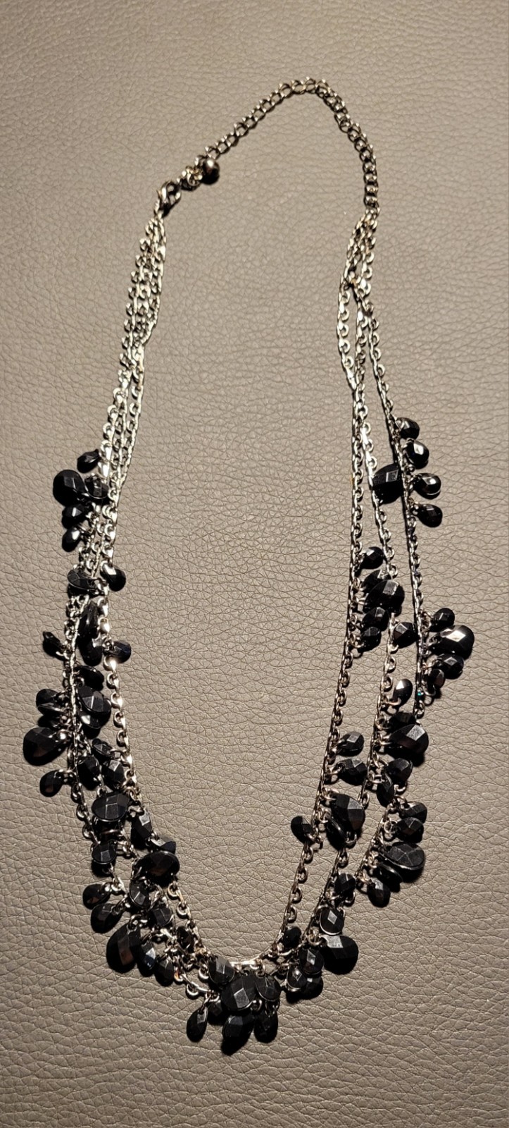 Layered Black Silver Glass Beaded Statement Necklace Cable Chain Fashion Jewelry