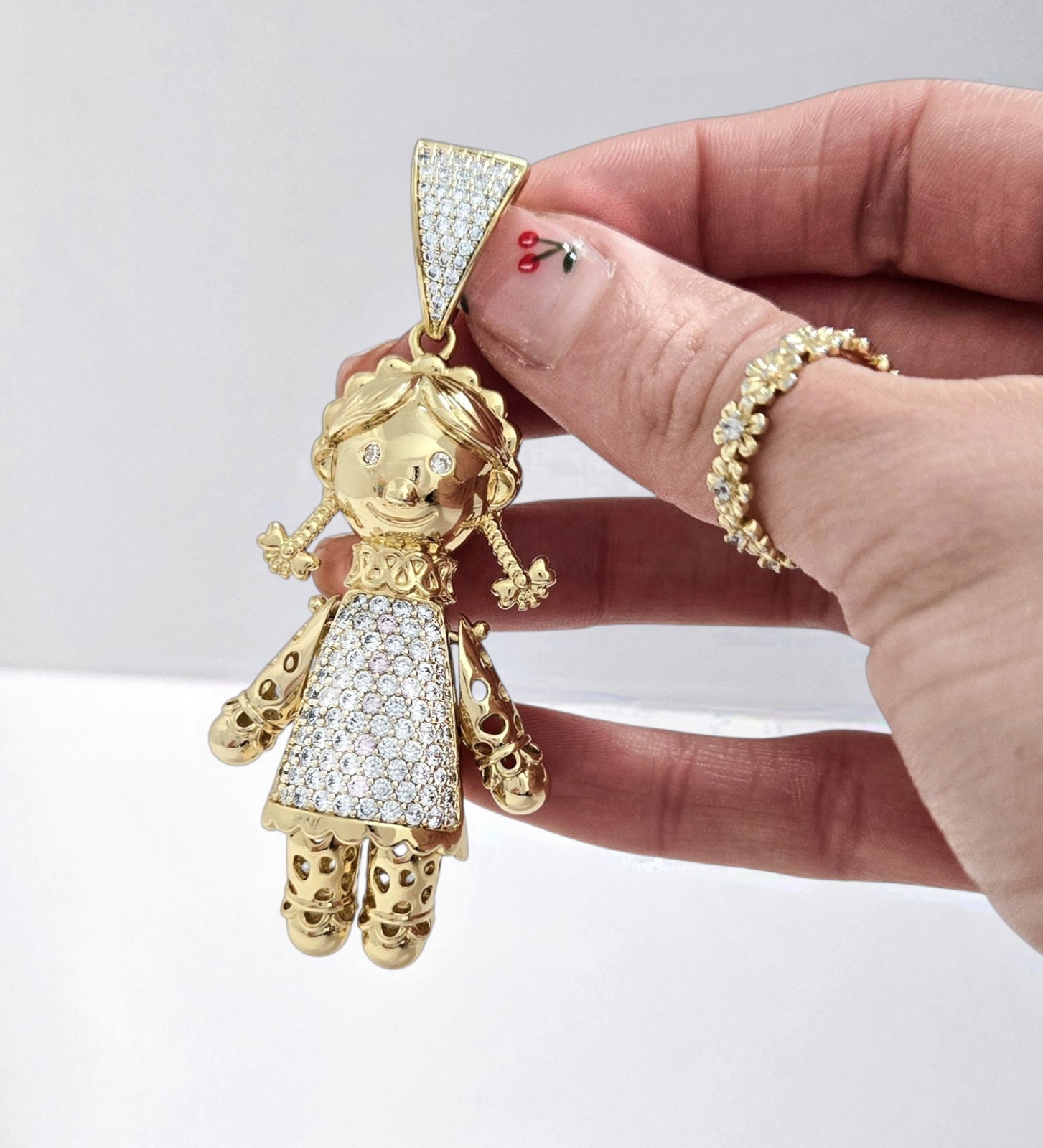9ct Gold XP Ragdoll Pendant On Belcher Chain Full Cz Gold Dolly Pendant Plated