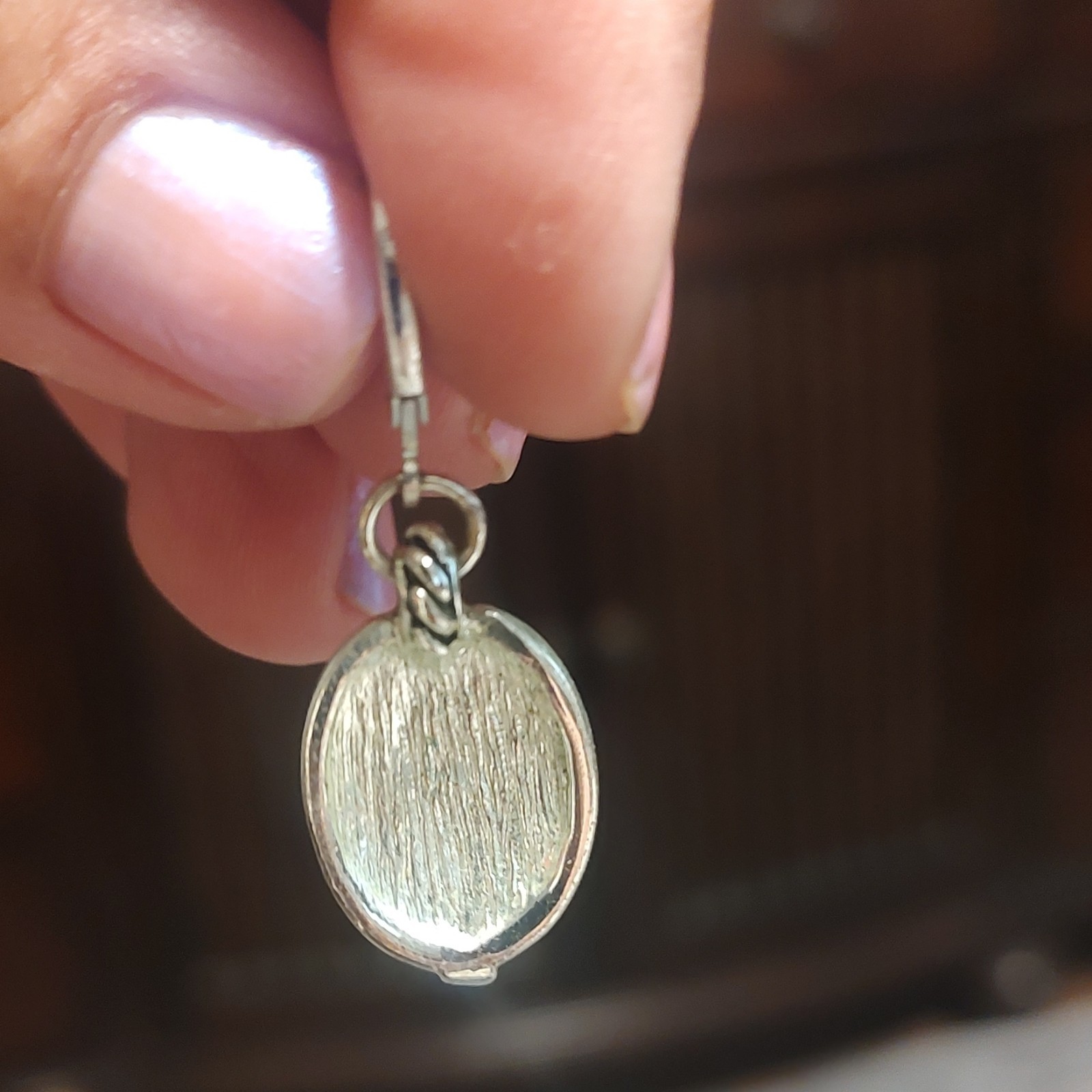 Silver Tone Oval Dangle Drop Leverback Earrings for Lobe, Metal, No Stone