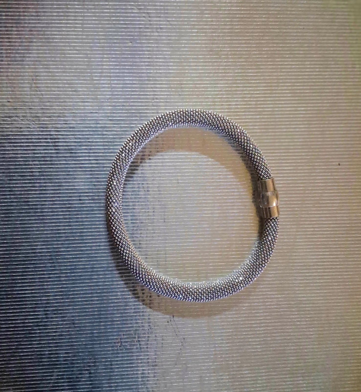 925 Sterling Silver Italian Popcorn Mesh Bangle Bracelet Magnetic Clasp 7.5″