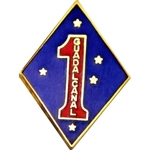 USMC 1ST MARINE DIVISION HAP/LAPEL PIN (GUADALCANAL) MEASURES 1 AND 1/4 INCHES