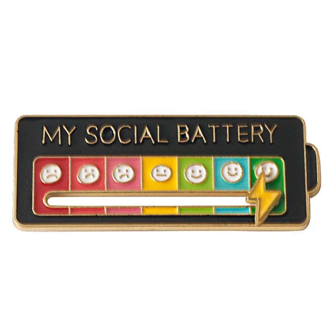 Funny Social Battery Slider Pin – 7-Mood Expression Badge, Cute Interactive Pin