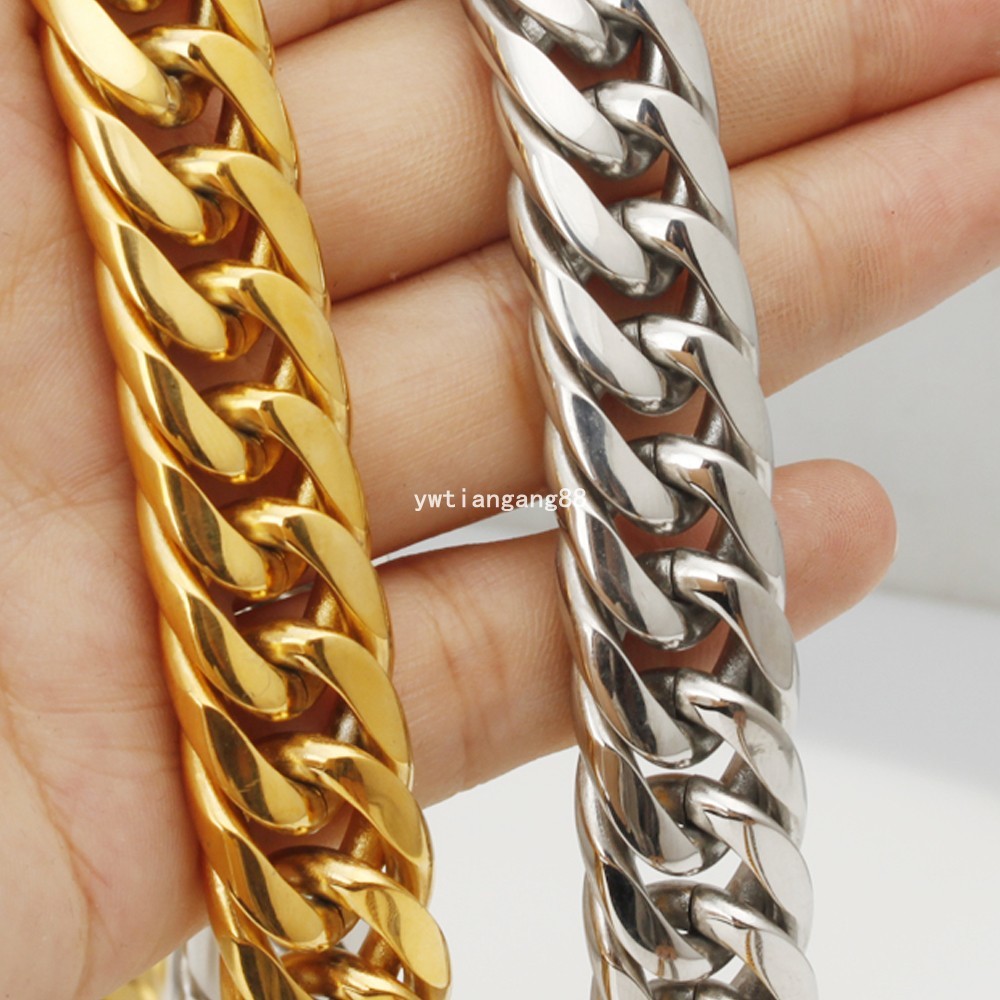 16/20mm 8″-40″ Silver/Gold 316L Stainless Steel Men Chain Curb Necklace Bracelet