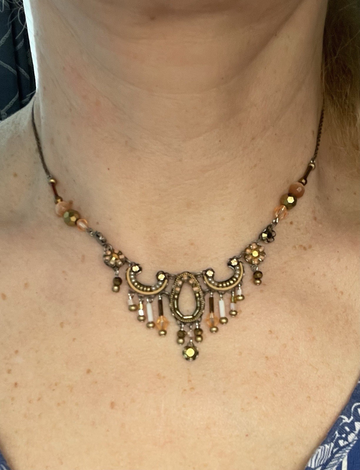 Ayala Bar Bronze Tone Brown Mixed Materials Chocker Collar Beaded Boho Necklace
