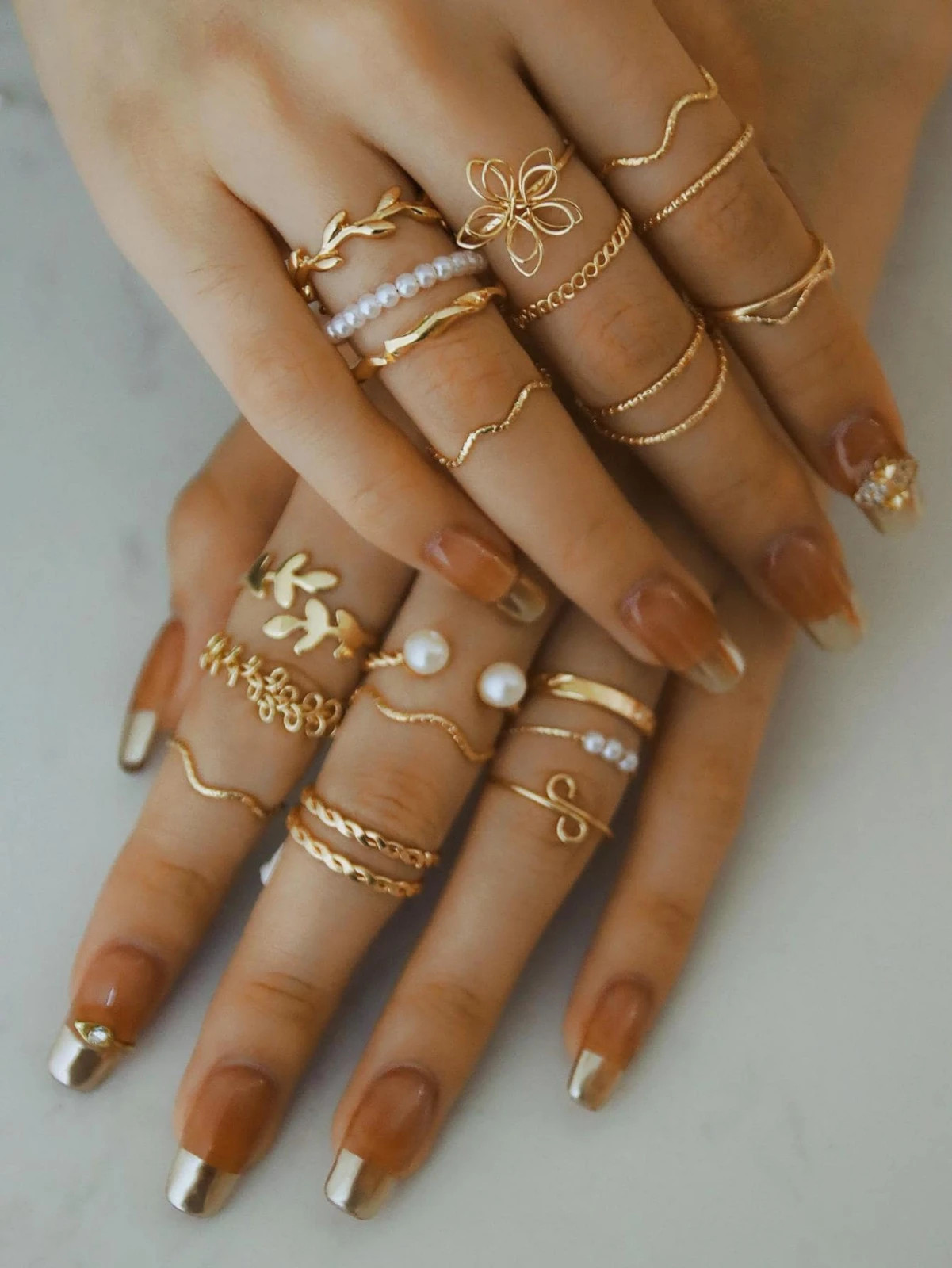 20pcs Women Ring Set Leaf Flower Pearl Stackable Knuckle Rings