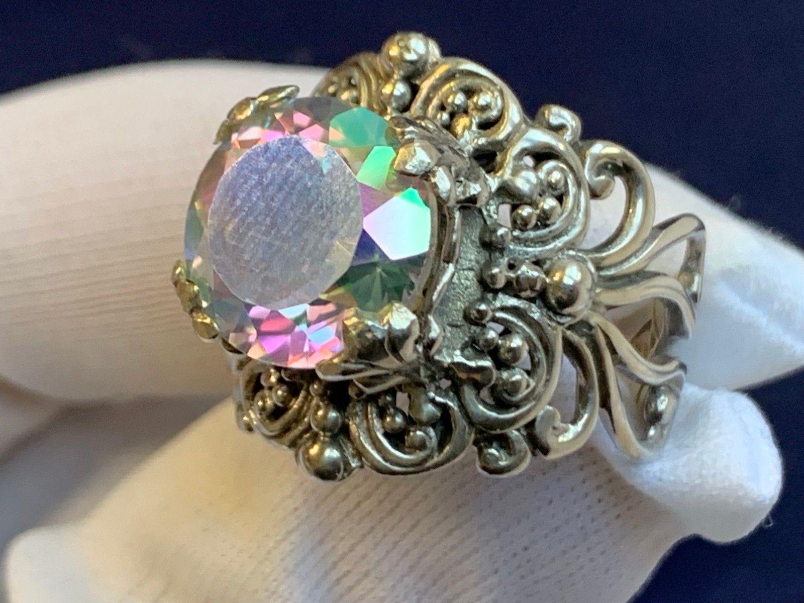 Sterling Silver Ring 11.63g Fine Jewelry Size 9 Band Mystic Topaz Look *READ*