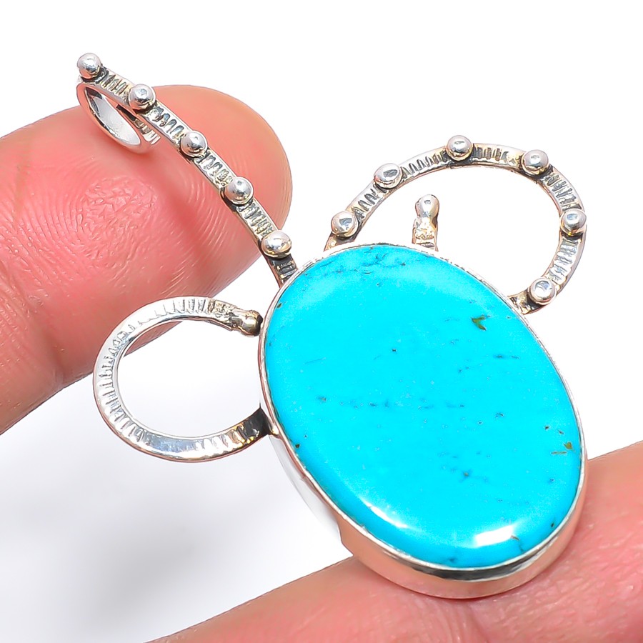 Magnesite Turquoise Designer Silver Handmade Pendant 1.95″ T59