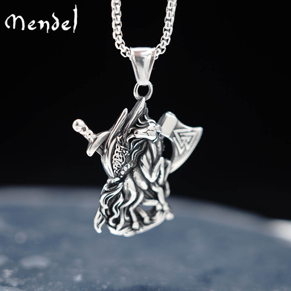 MENDEL Stainless Steel CZ Horse Shoe Spur Horseshoe Pendant Necklace Jewelry