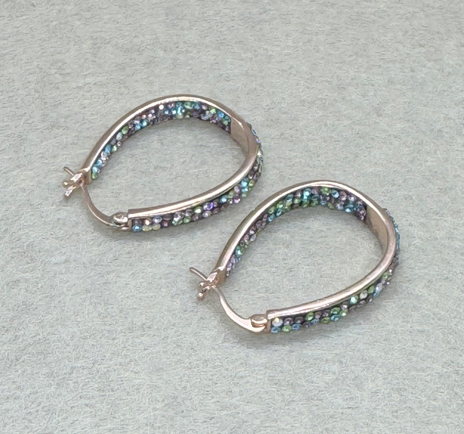 Yeidid Int’l $58 Rainbow Crystal & 18K Rose Gold-Plated Hoop Earrings NEW