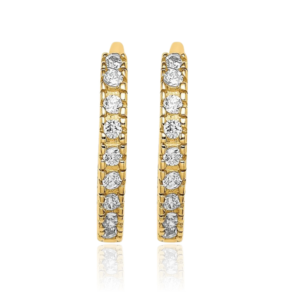 14K Solid Yellow Gold CZ Huggie Small Hoop Earrings