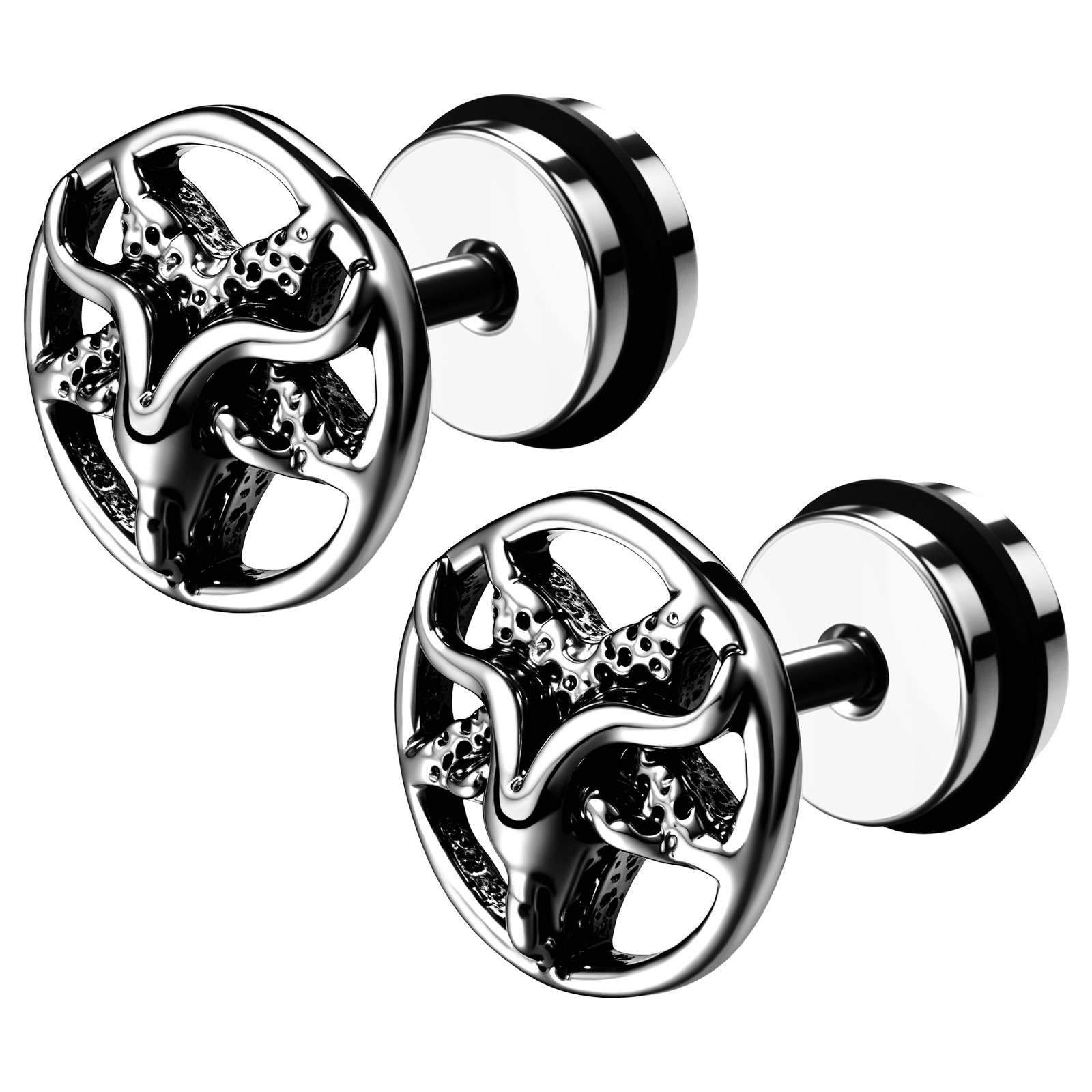 Unisex Bart Gothic Satan Goat Head Stainless Steel Earrings Pentagram Ear Studs