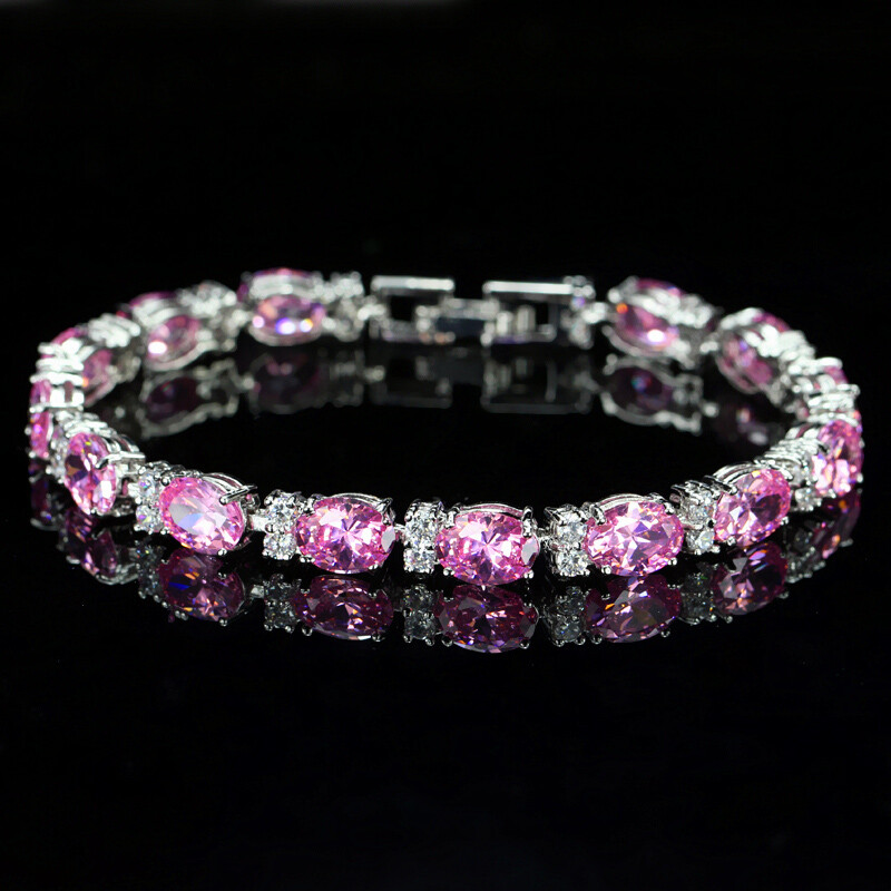 Silver Plated Fashion CZ Tennis Chain Bracelet Blue Crystal Bangles for Women