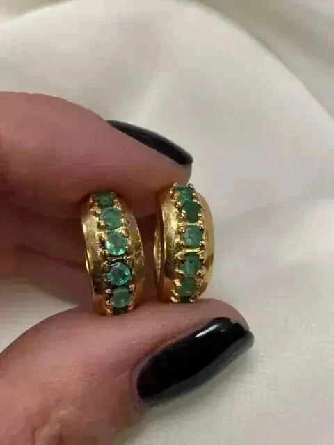 3 CT Round Cut Simulated Emerald Women’s Hoop Earrings 14k Yellow Gold Plated
