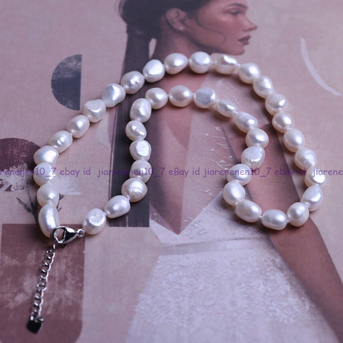 Genuine 7-8/8-9mm White Freshwater Round Rice Baroque Pearl Necklace 18in
