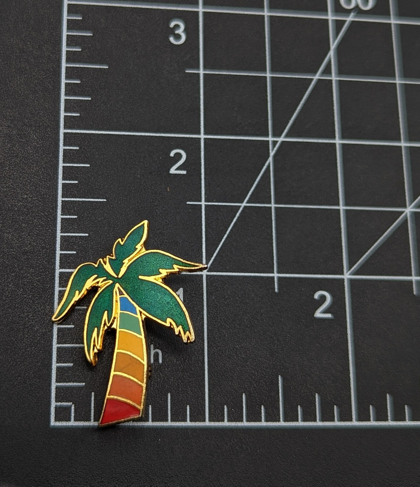 Palm Tree Rainbow Trunk Enamel Gold Tone Pride Chakra Pin Brooch