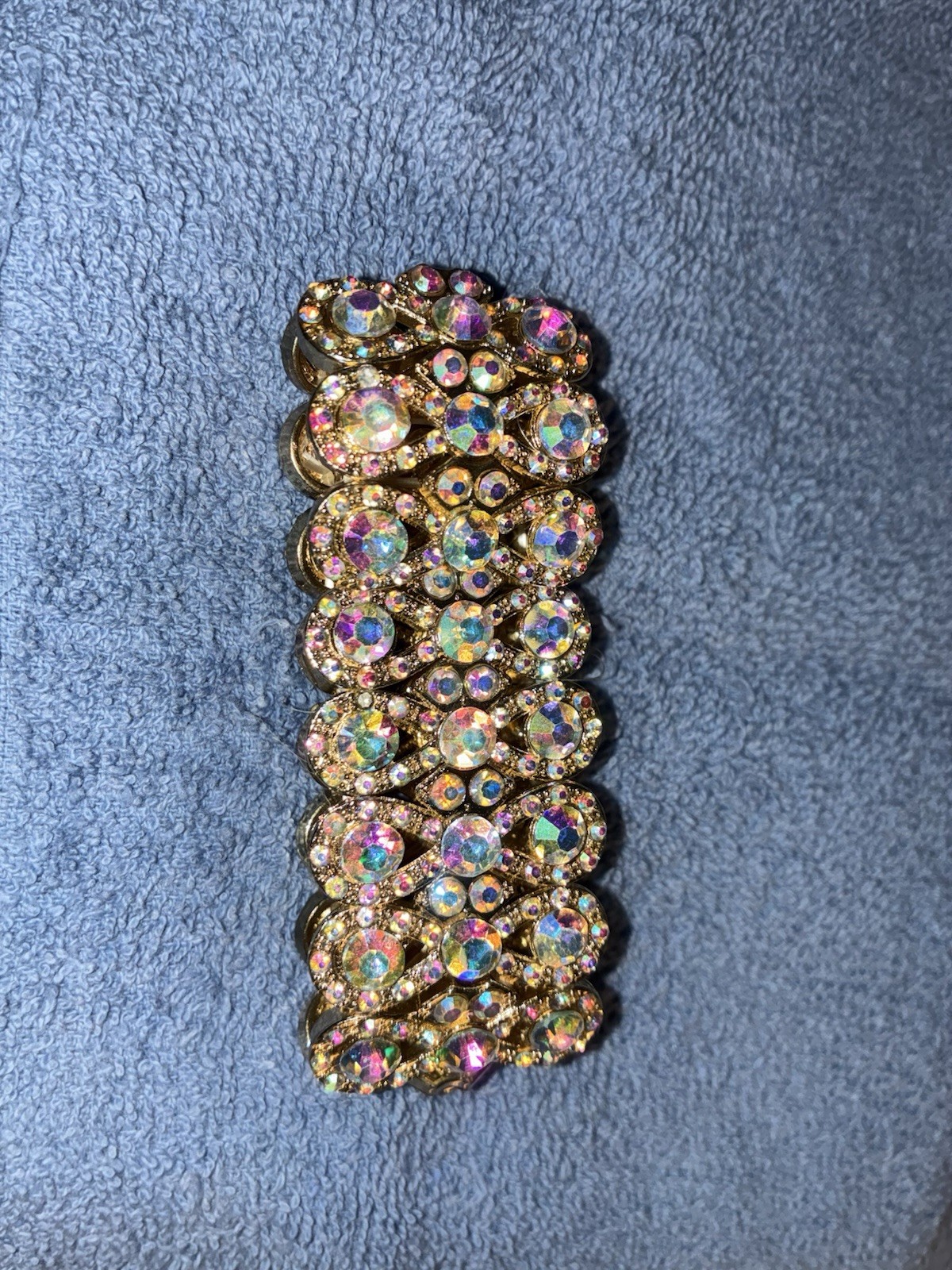 Gold Tone Stretch iridescent Bracelet Multcolor Round Crystal Rhinestones