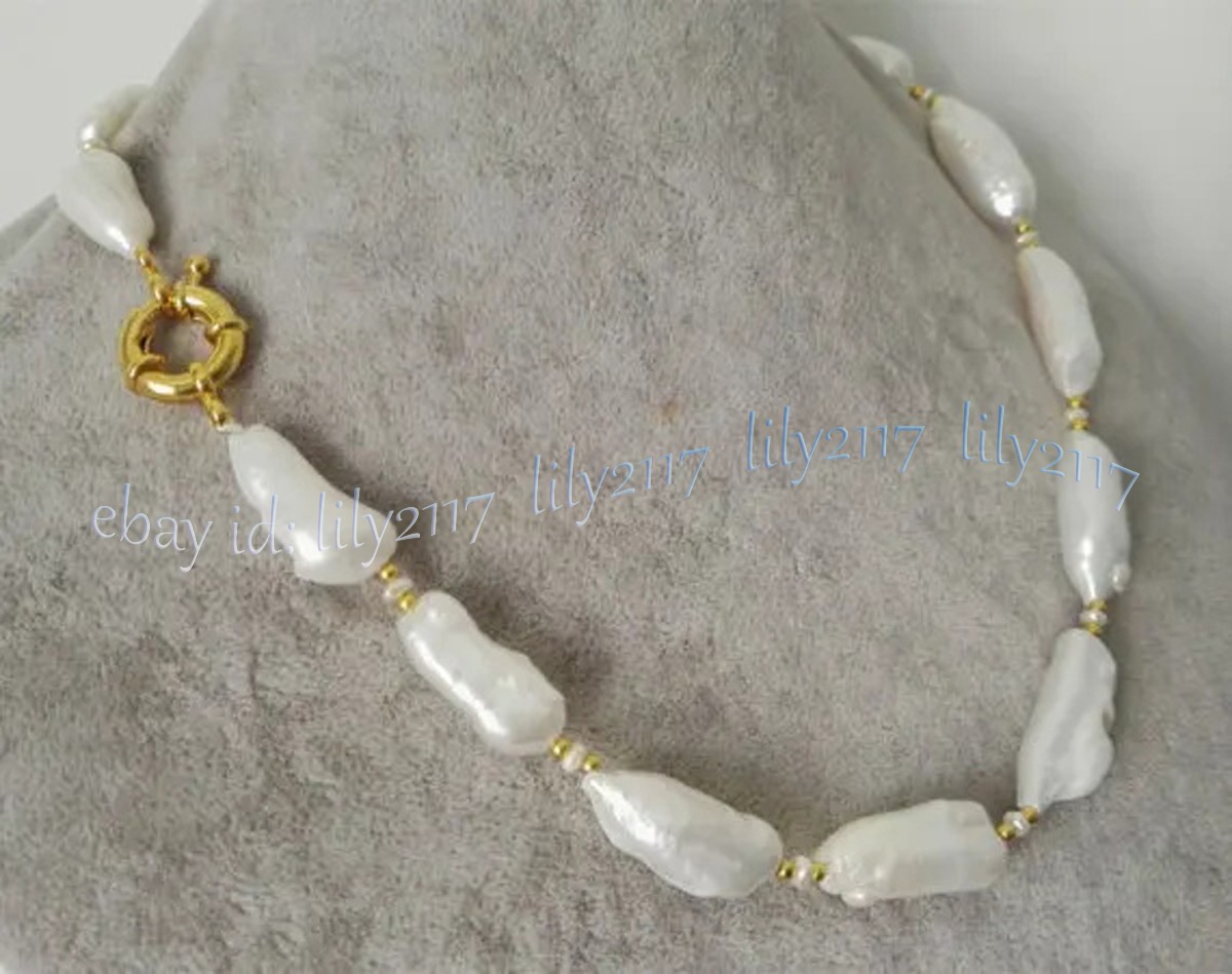 Unique 9x22mm Real Natural White Freshwater Baroque Biwa Peal Necklace 14-36inch