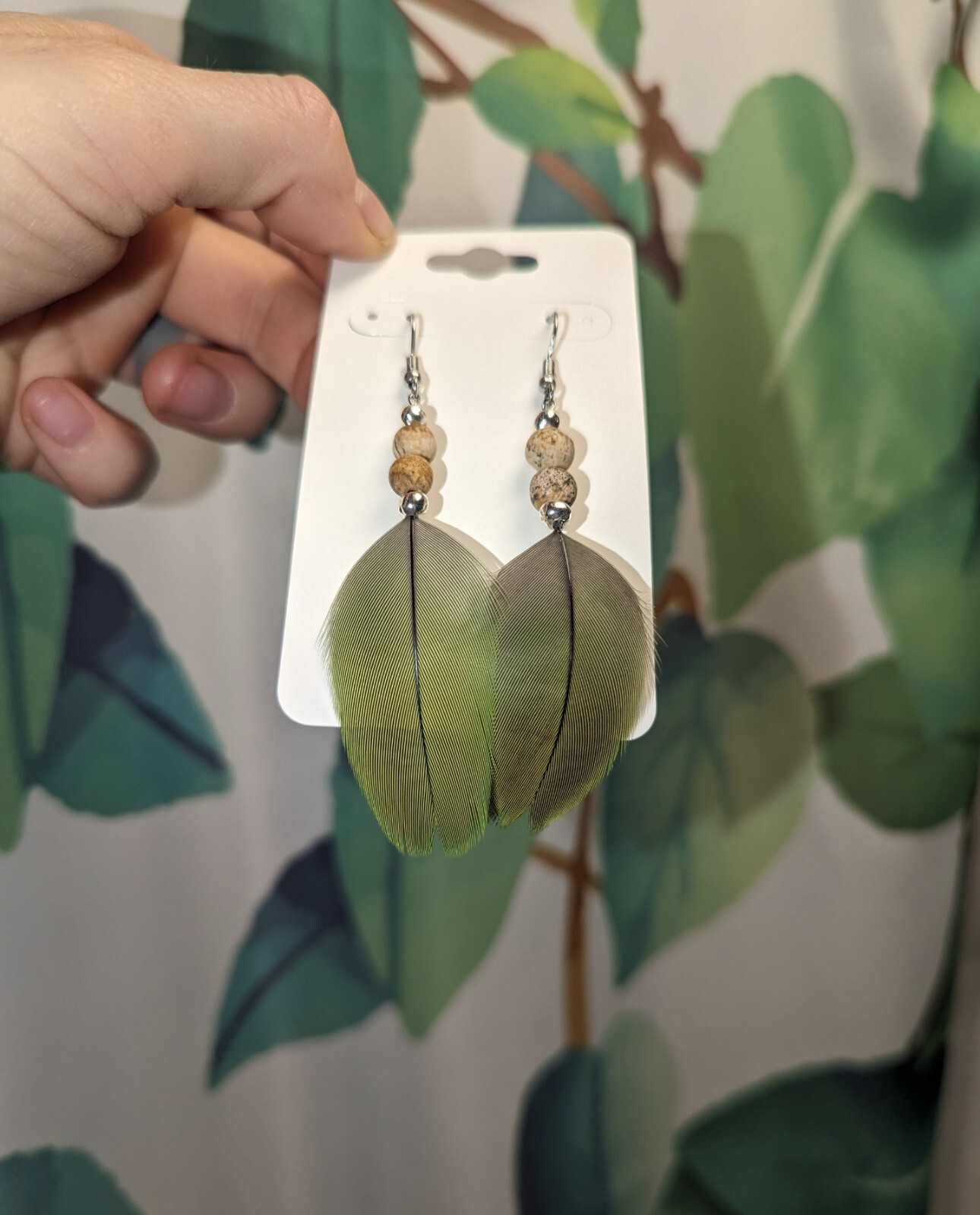 Macaw Parrot Feather Earrings Naturally Sourced- Noe Harm Farm Animal Sanctuary