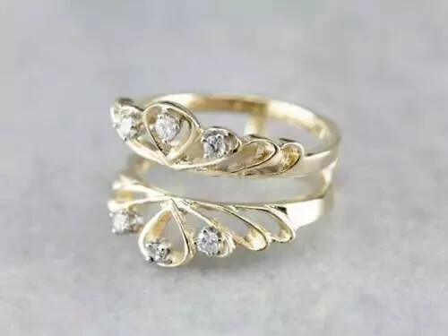 0.69 Ct Round Cut Simulated Diamond Wrap Enhancer Gift Ring 14K Yellow Gold Over