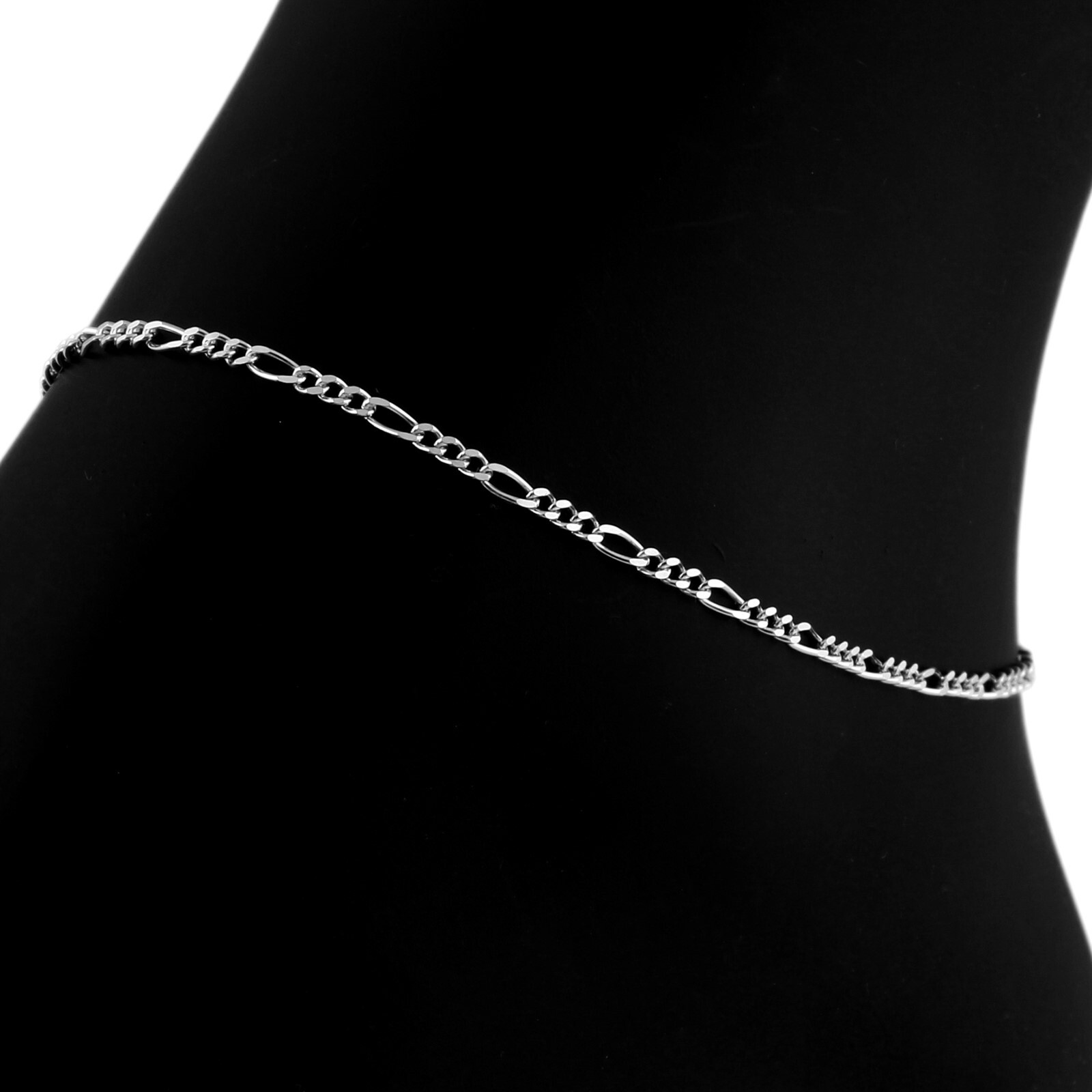 925 Sterling Silver 7″ 8″ 9″ 10″ 11″ 12″ Figaro Chain Anklet or Bracelet 2mm