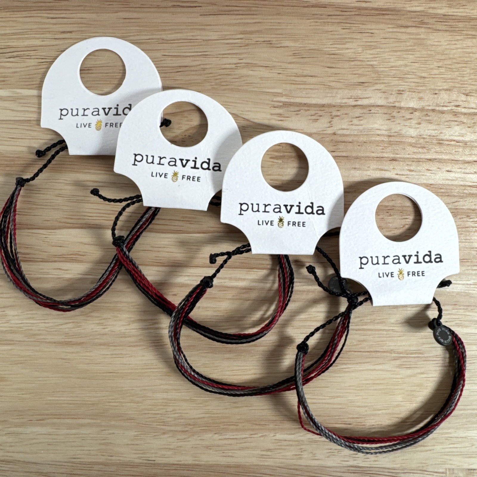 Lot Of 4 – Pura Vida Live Free Slider Bracelet NWT Red Black And Gray Live Free