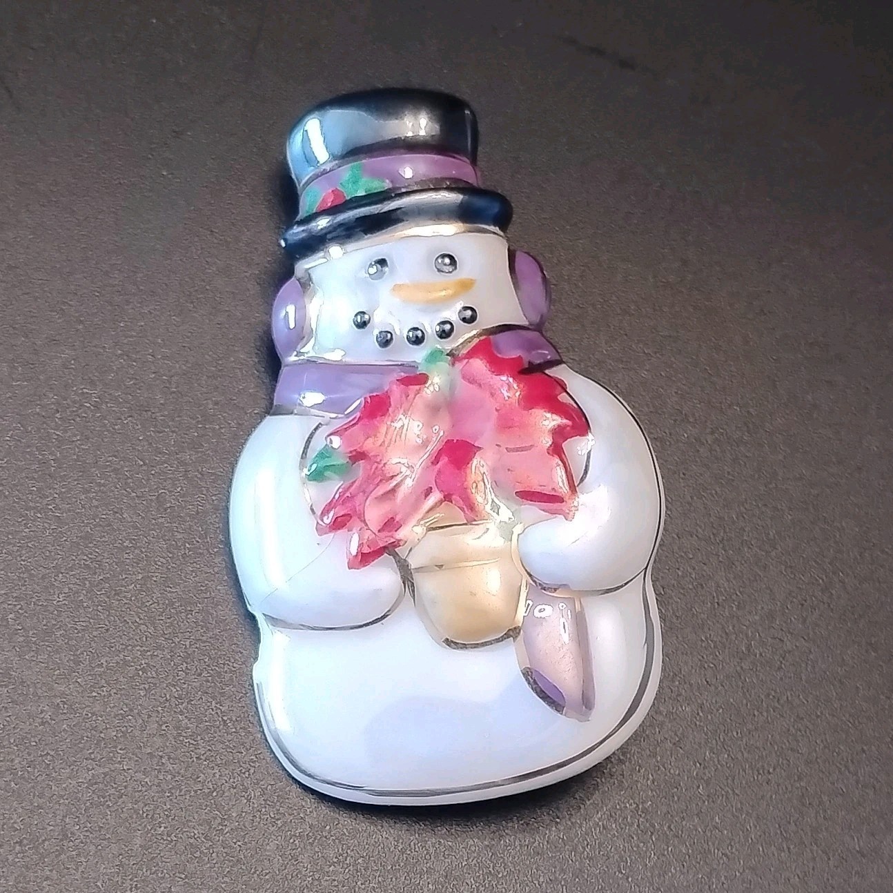 Hand-Painted Ceramic Snowman Brooch Pin, Multicolor, 2 in Christmas
