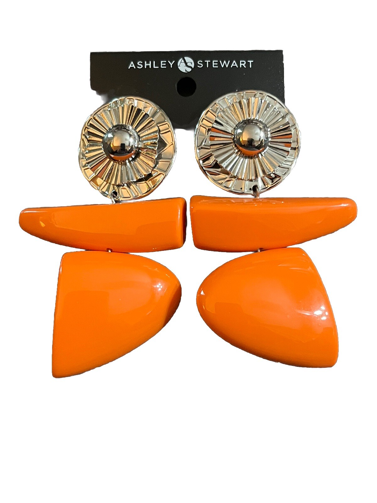 Ashley Stewart Orange & Silver Tone 3.5 In Long Dangle Drop Earrings Statement