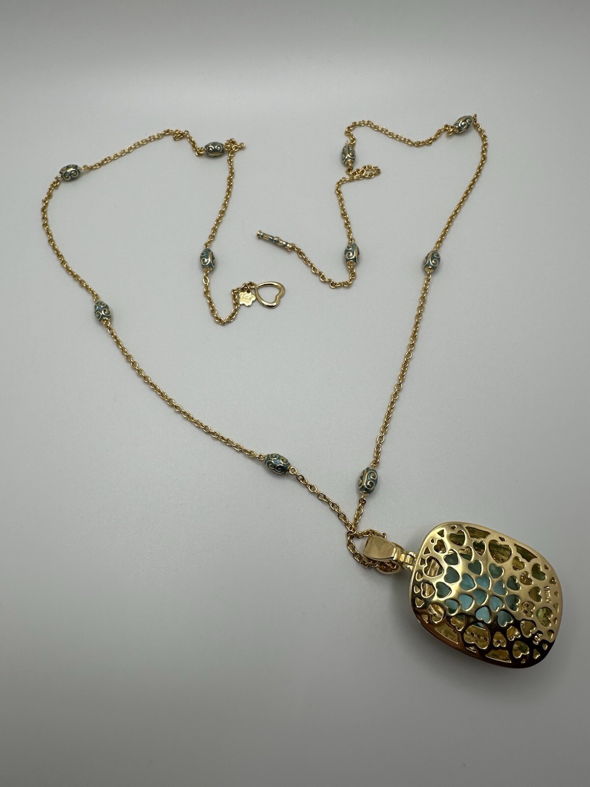 Lauren G Adams LGS Aqua Blue Enamel Moroccan 5.5cm Pendant Necklace 36” JB20