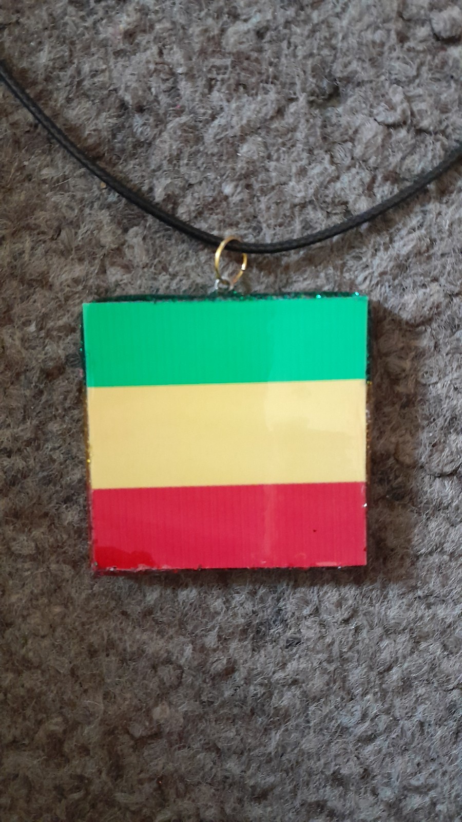ETHIOPIA FLAG necklace / design 02 SQUARE size 4cm X 4cm approx FAST UK DELIVERY