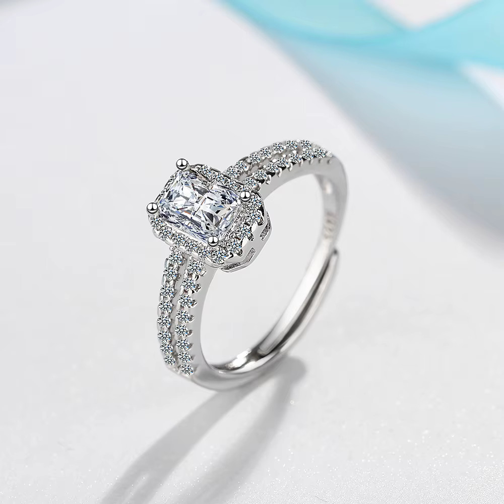 Sterling Silver Platd Emerald CZ Zirconia Engagement Wedding Adjustable Ring R55