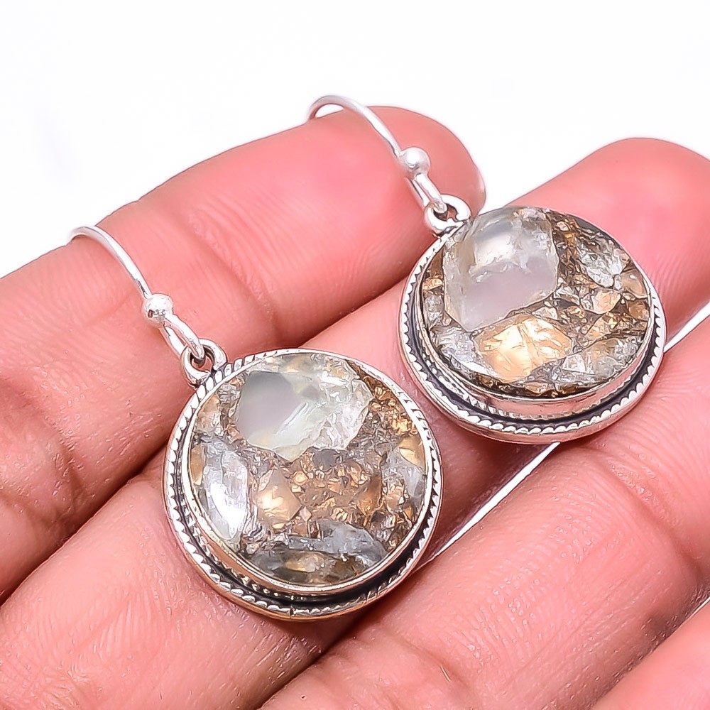 Copper Aquamarine -Brazil 925 Sterling Silver Earring 1.33″ E8, Christmas Gift