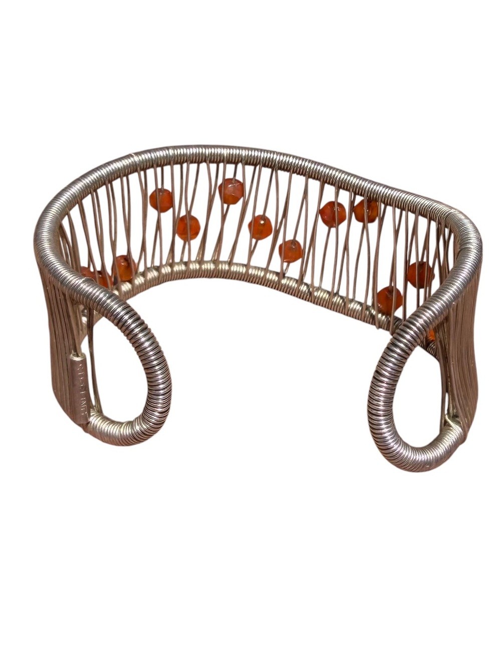 Tana Acton Sterling Silver Carnelian Asymmetrical Kinetic Cuff Bracelet Artisan