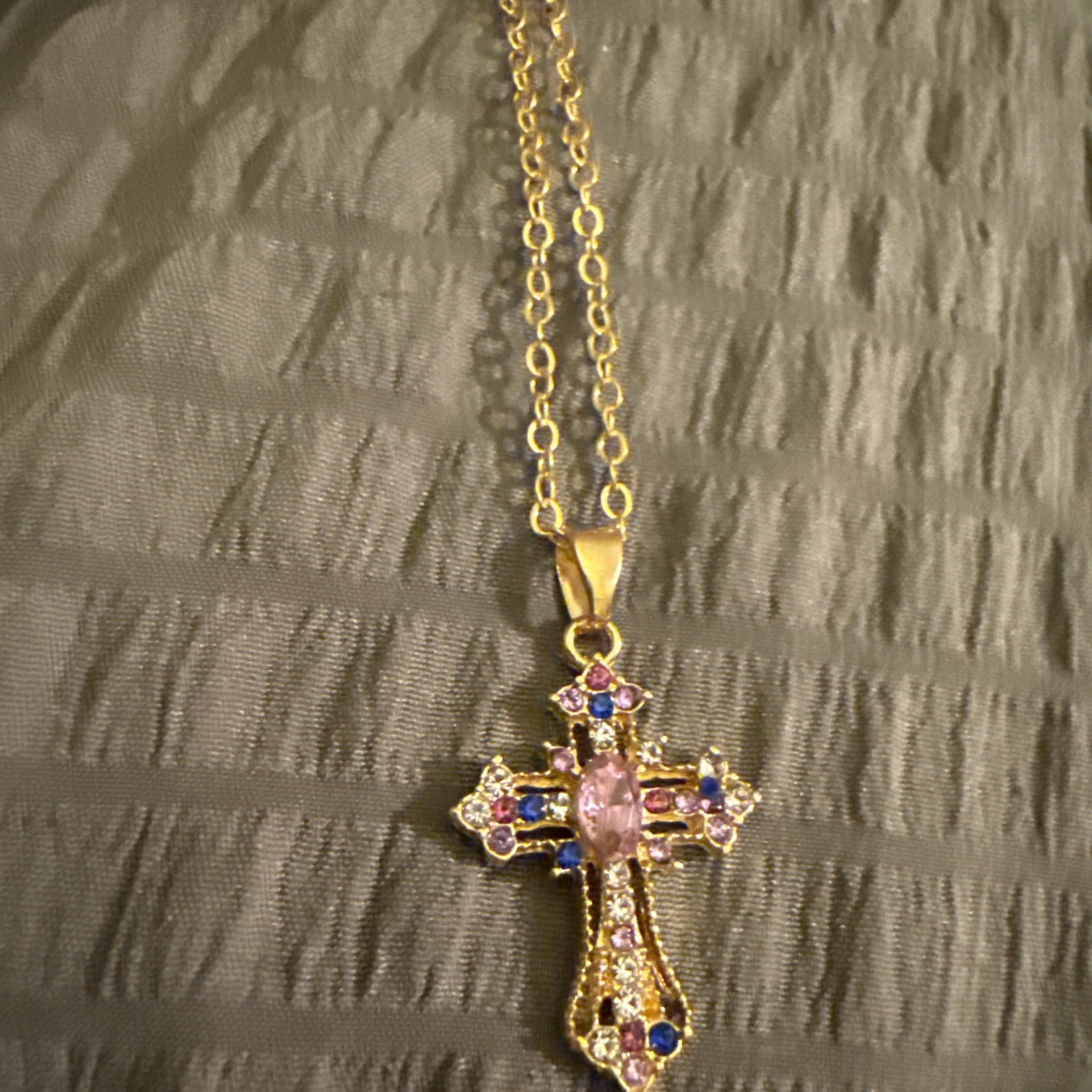 Exquisite & Stylish Titanium Steel Multi Colors Cubic Zirconia Cross Necklace