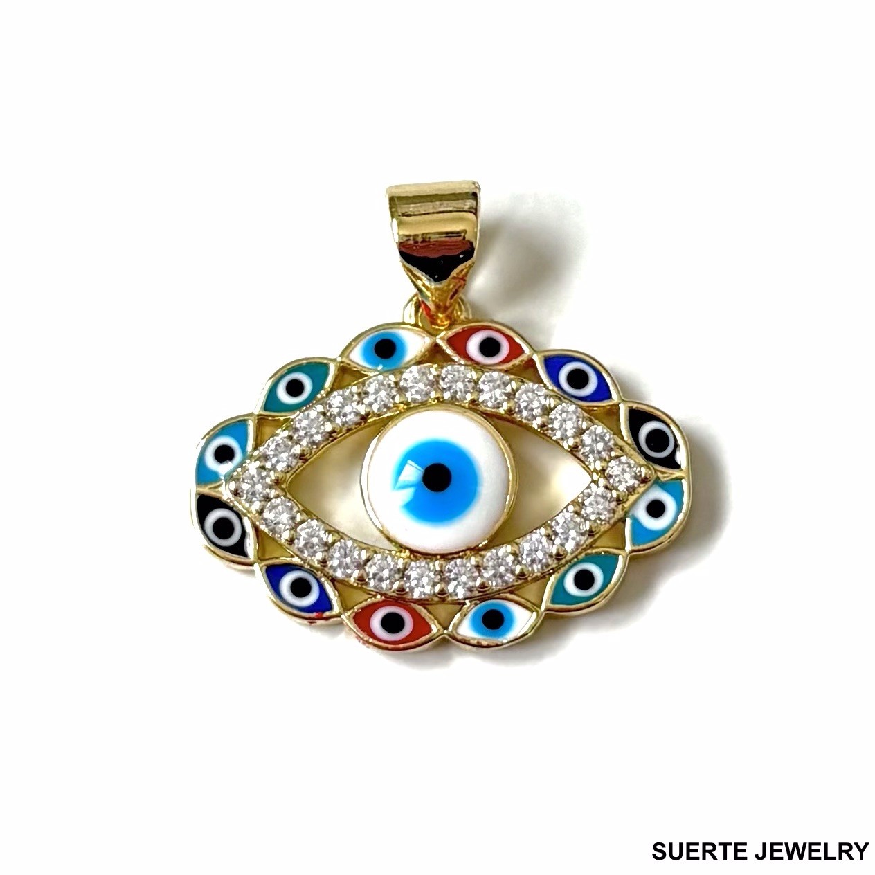 14k Gold Plated Evil Eye Necklace Pendant Mal De Ojo Collar Dije Oro Laminado