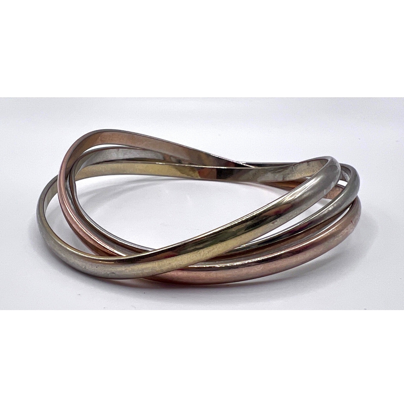Mixed Metal Bangle Bracelet Set Gold Silver Rose Tone Wide & Triple Bangle