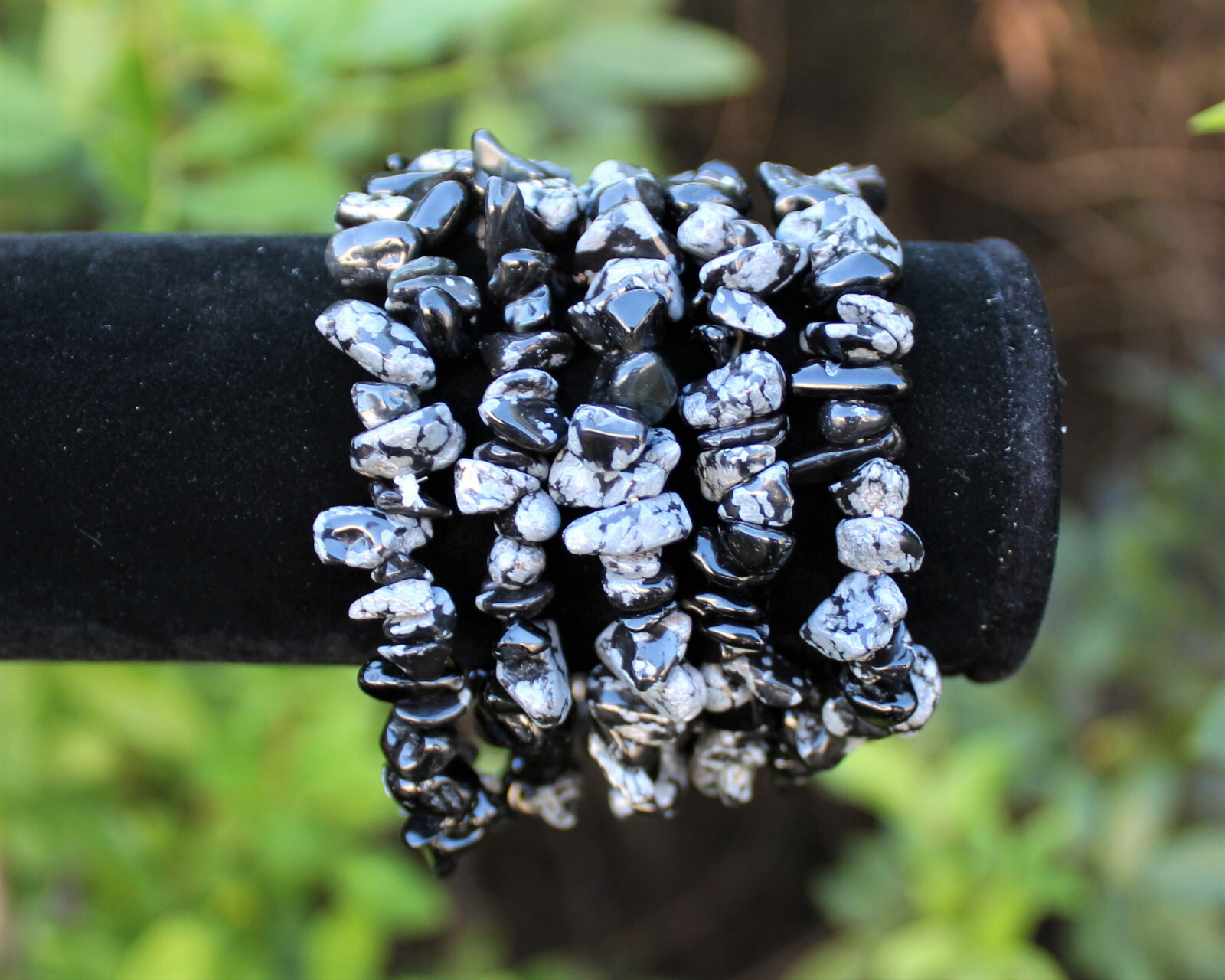 Snowflake Obsidian Chip Bracelet – Obsidian Gemstone Jewelry Gift for Her