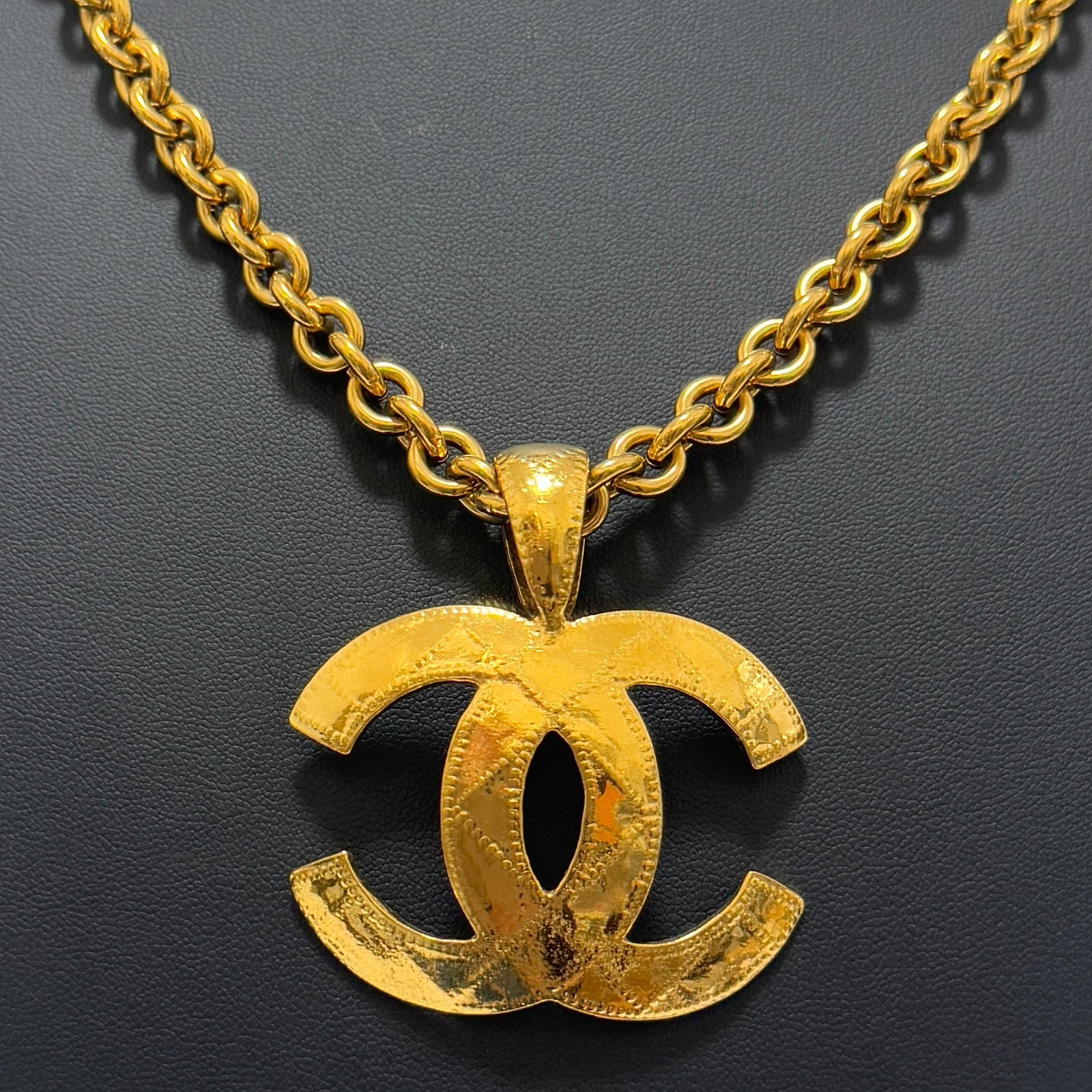 CHANEL 94P COCO Mark CC Logo Necklace Gold Matelasse Accessory Authentic JAPAN