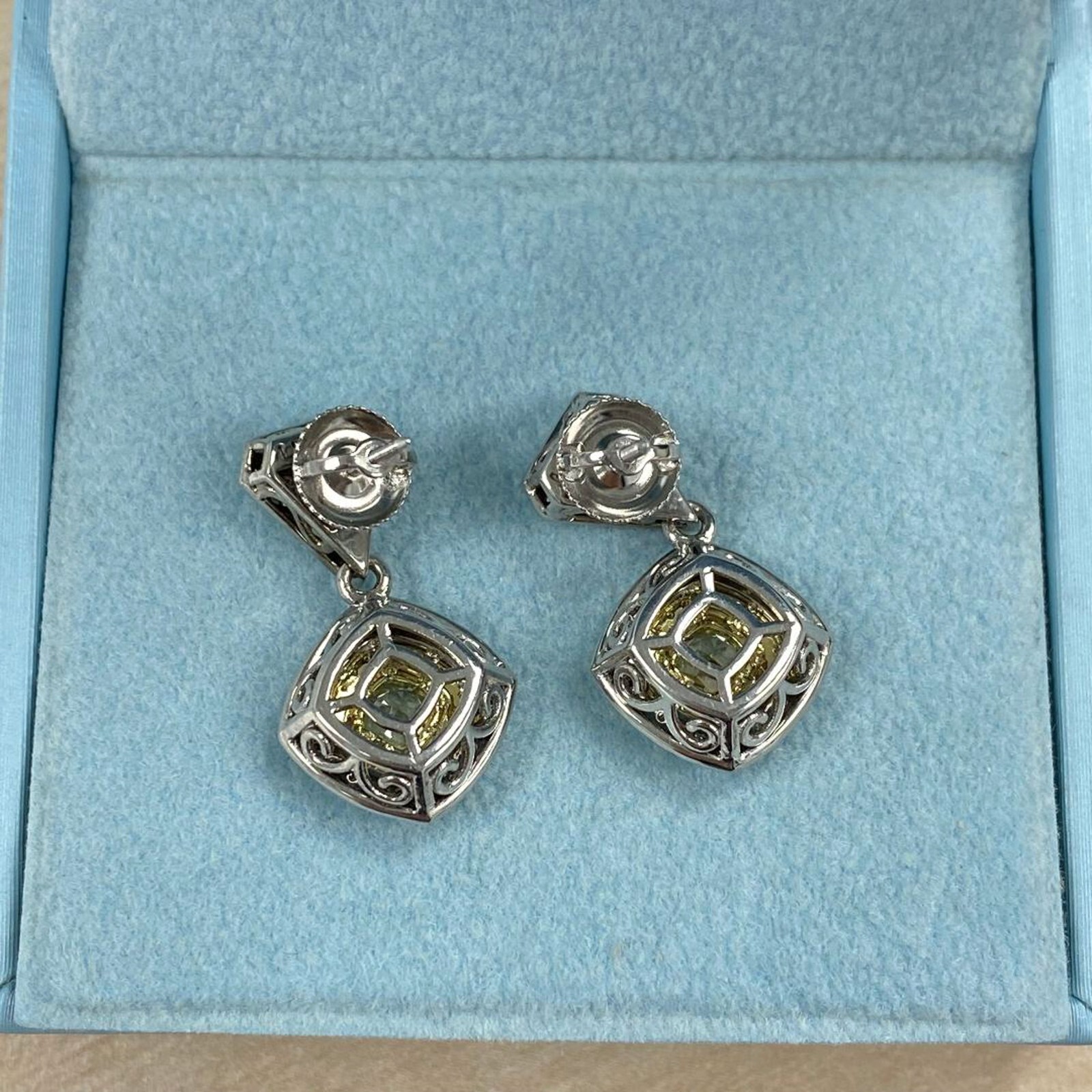 Drop Dangle Earrings 1.62 TCW Cushion Trillion Yellow Diamond 14k White Gold