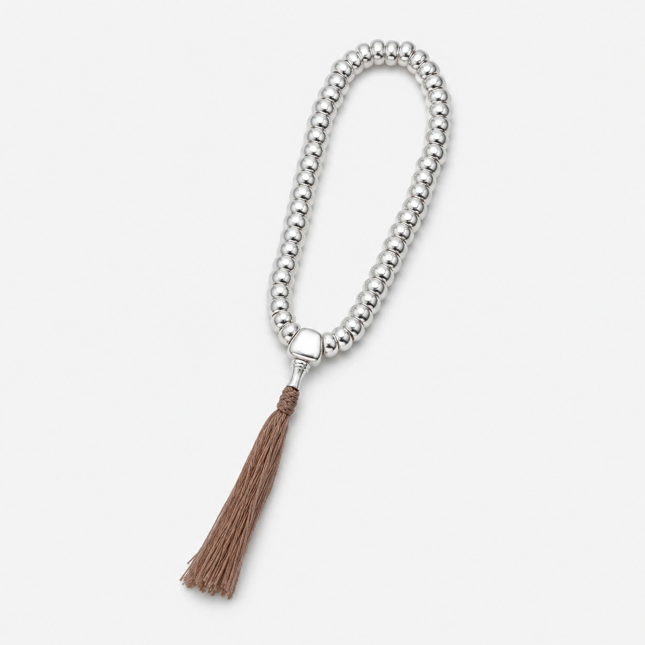 MAZU 999 Fine Silver Beaded Bracelet Meditation Handheld Mala with Tassel