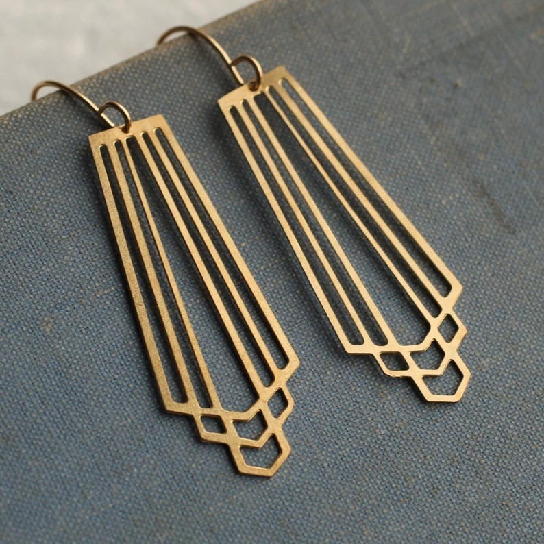 Art Deco Gold Earrings: Modernist Geometric Architectural Jewelry
