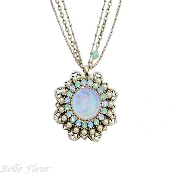 Sweet Romance Crescent Moon and Stars Iridescent Necklace ~Made in Los Angeles~
