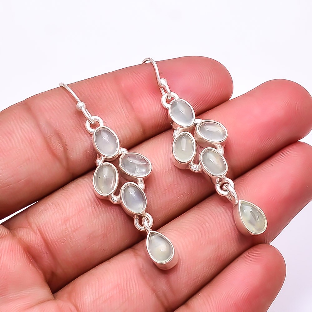 Prehnite -Multi Collet 925 Sterling Silver Earring 2.07″ E, Christmas Gift