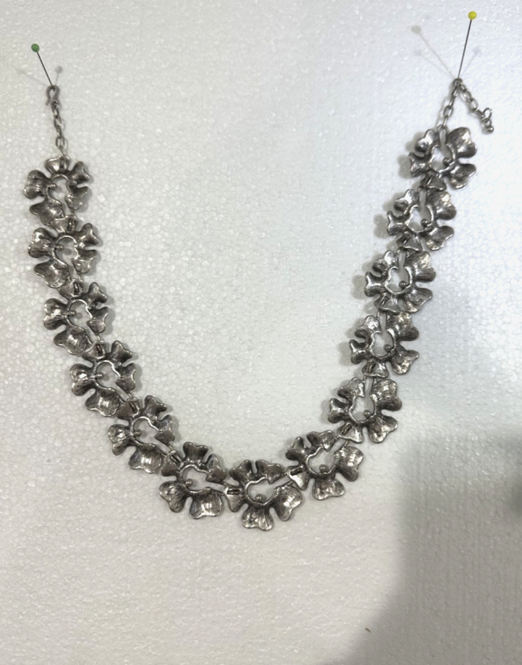 Modernist flower 22 inch necklace chunky – likely pewter
