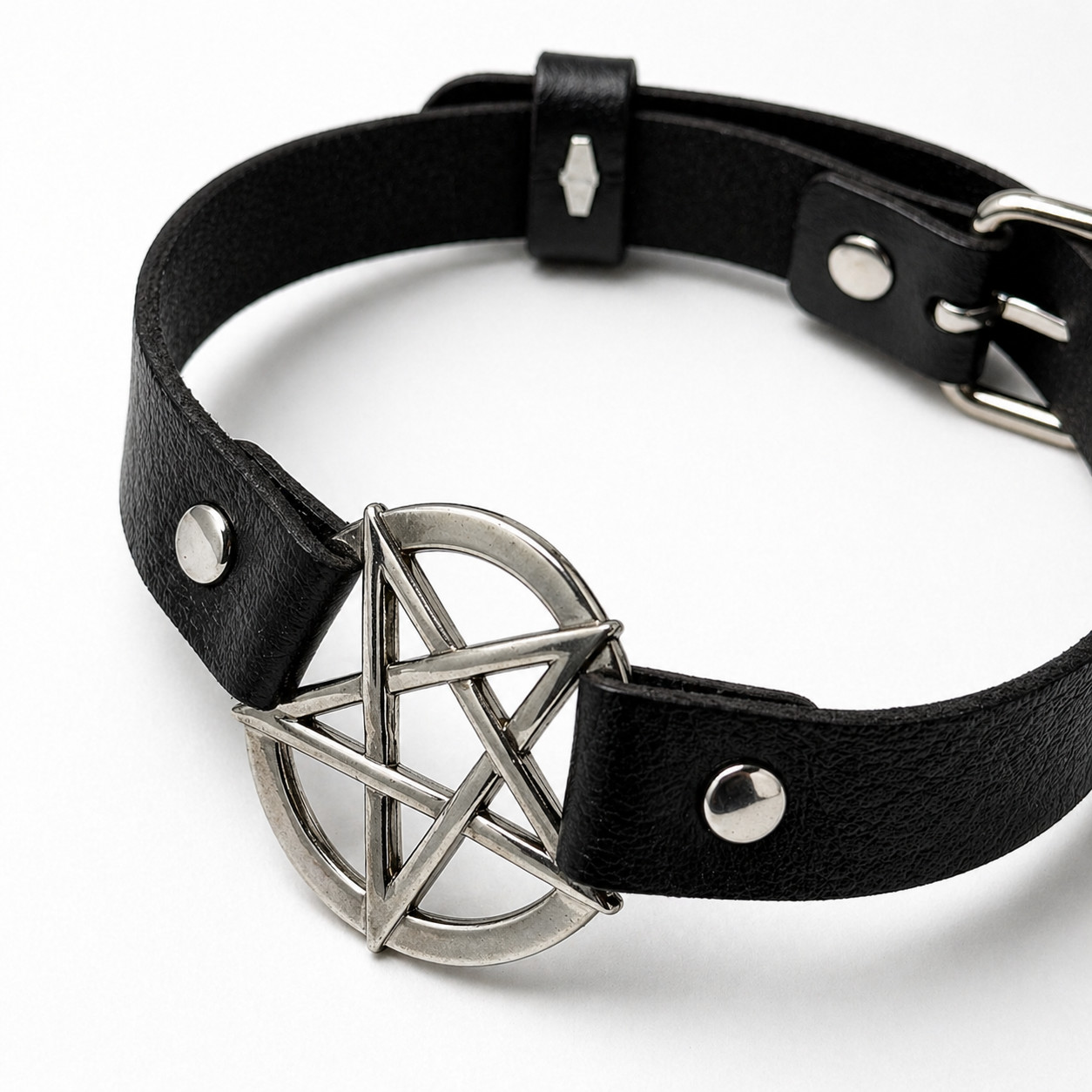 Punk Gothic Pentagram PU Leather Choker Collar Necklace Unisex Alt Emo