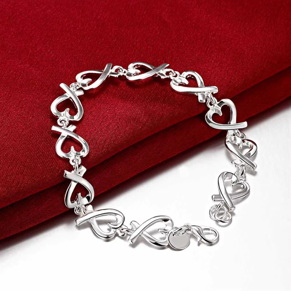 925 Sterling Silver Heart Charm Bracelet Thick Chain Women’s Jewelry Gift