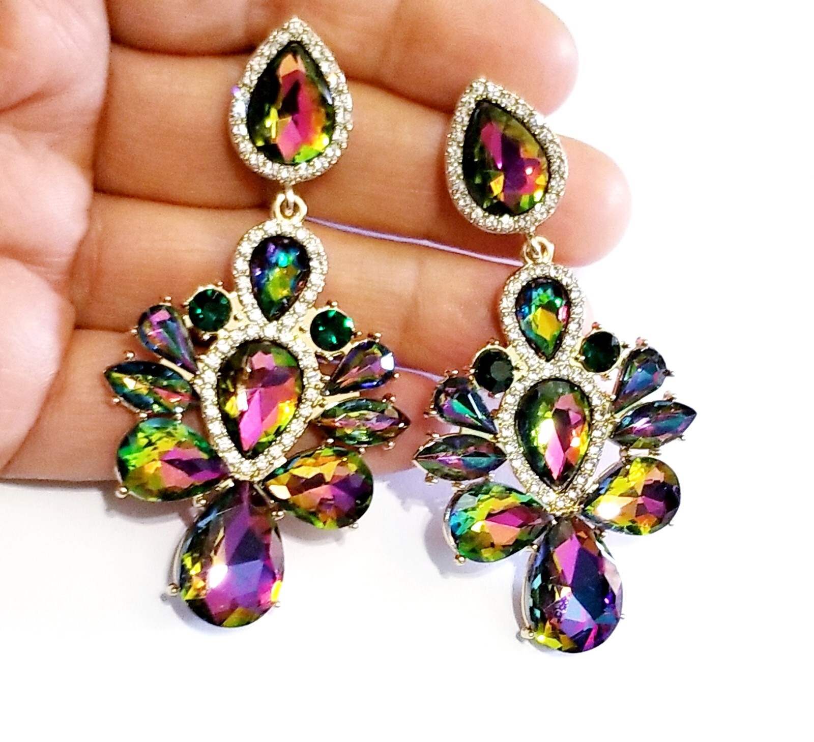 Vitrail Crystal Bridesmaid Rhinestone Chandelier Drop Earrings 3 inch Jewelry