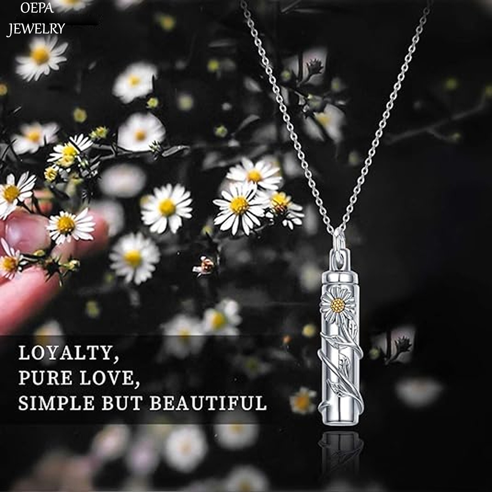 Daisy Urn Necklace 925 Sterling Silver for Ashes Cremation Keepsake Necklace