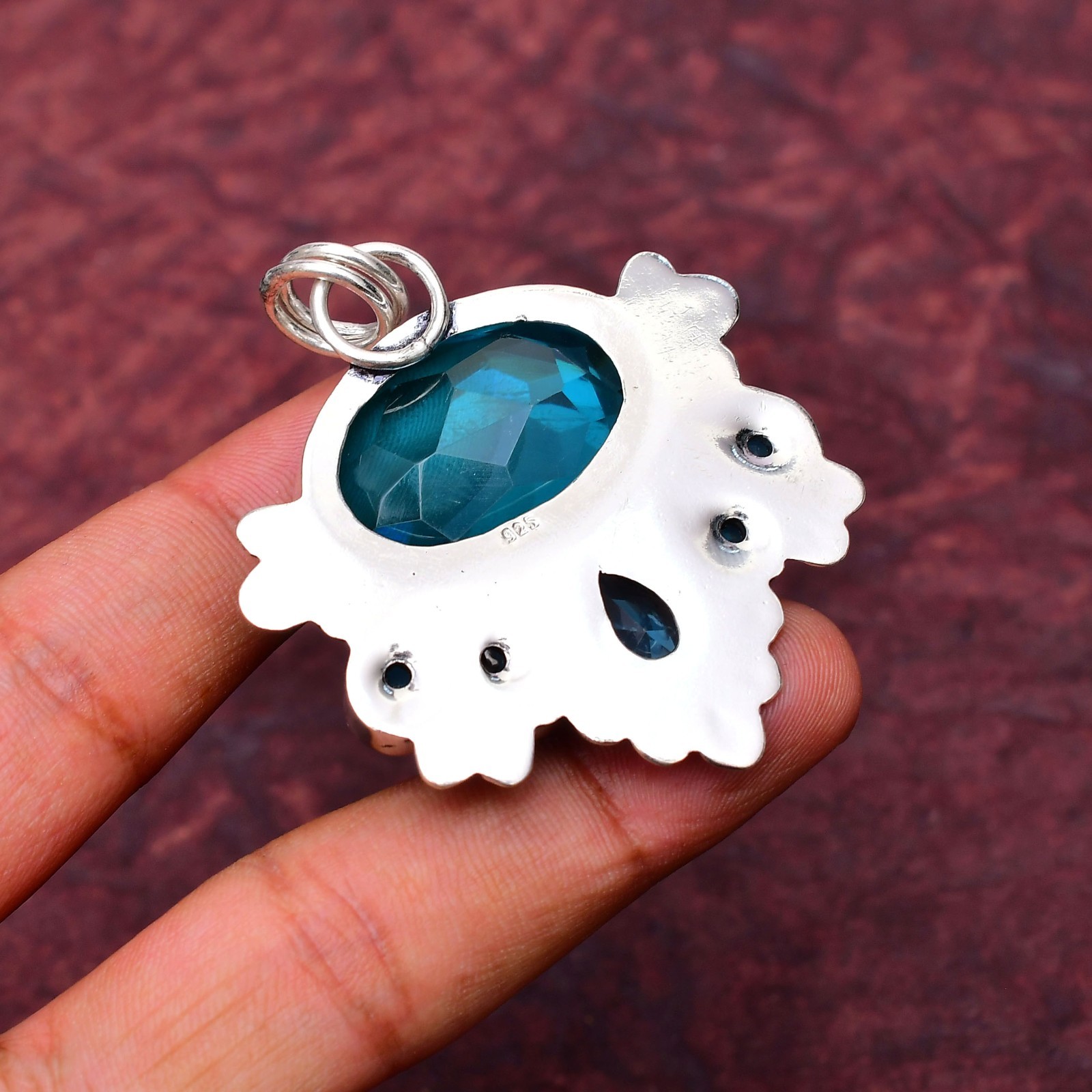 Blue Topaz Gemstone 925 sterling silver Handmade Pendant jewelry 2.16″