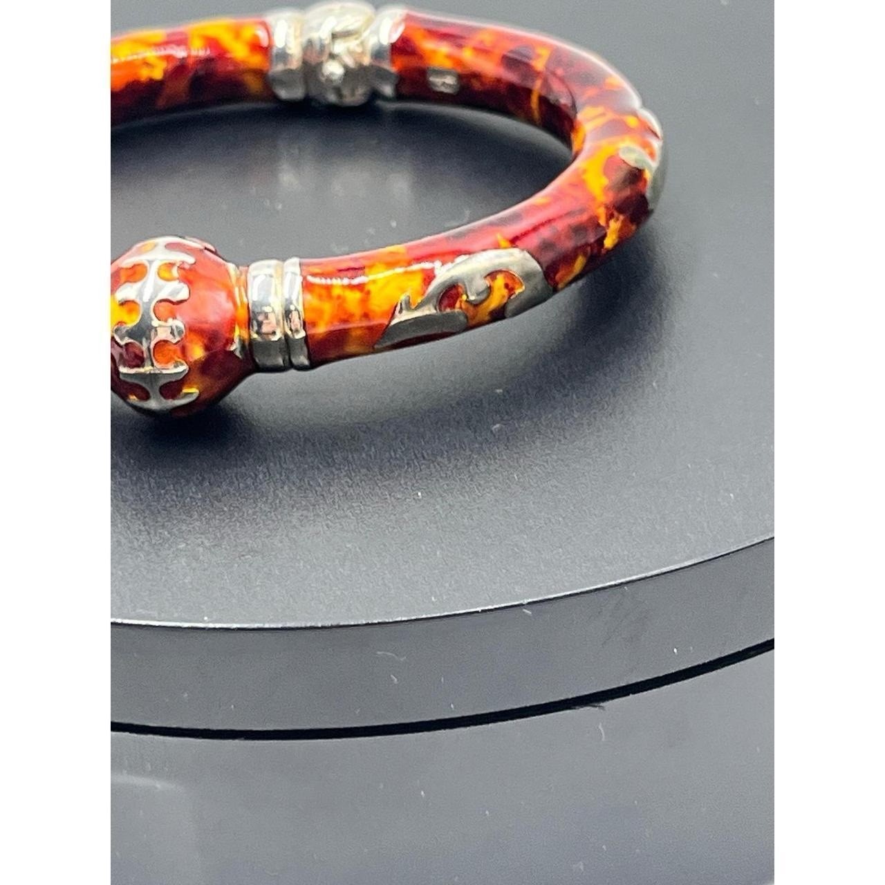 Milor Italy 925 Sterling RARE fire brand Enamel X Cross Hinged Bangle Bracelet