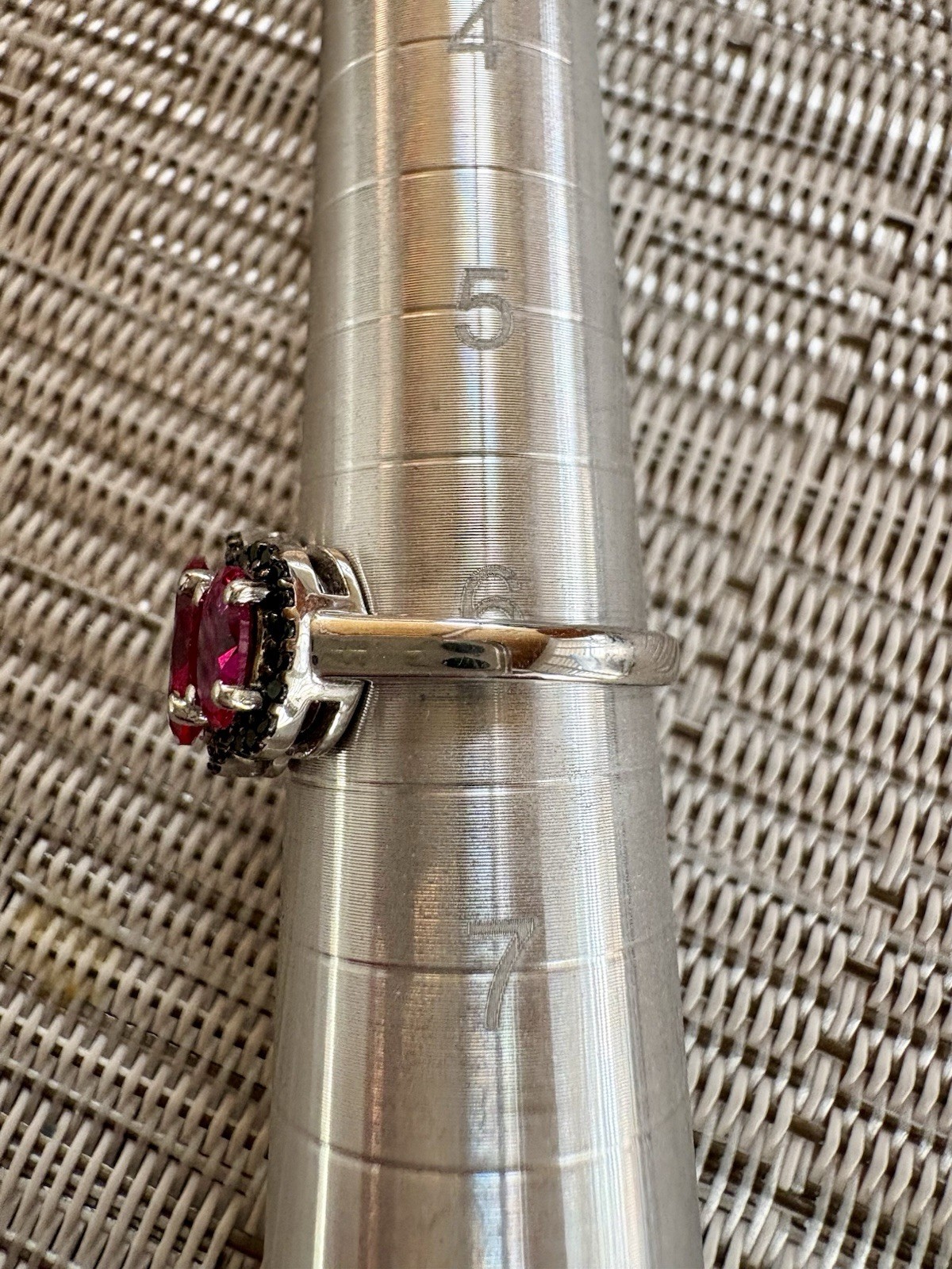 Mahaleo Ruby & Black Spinel Rhodium Plated 925 Ring Enhanced (simulated) Size 6